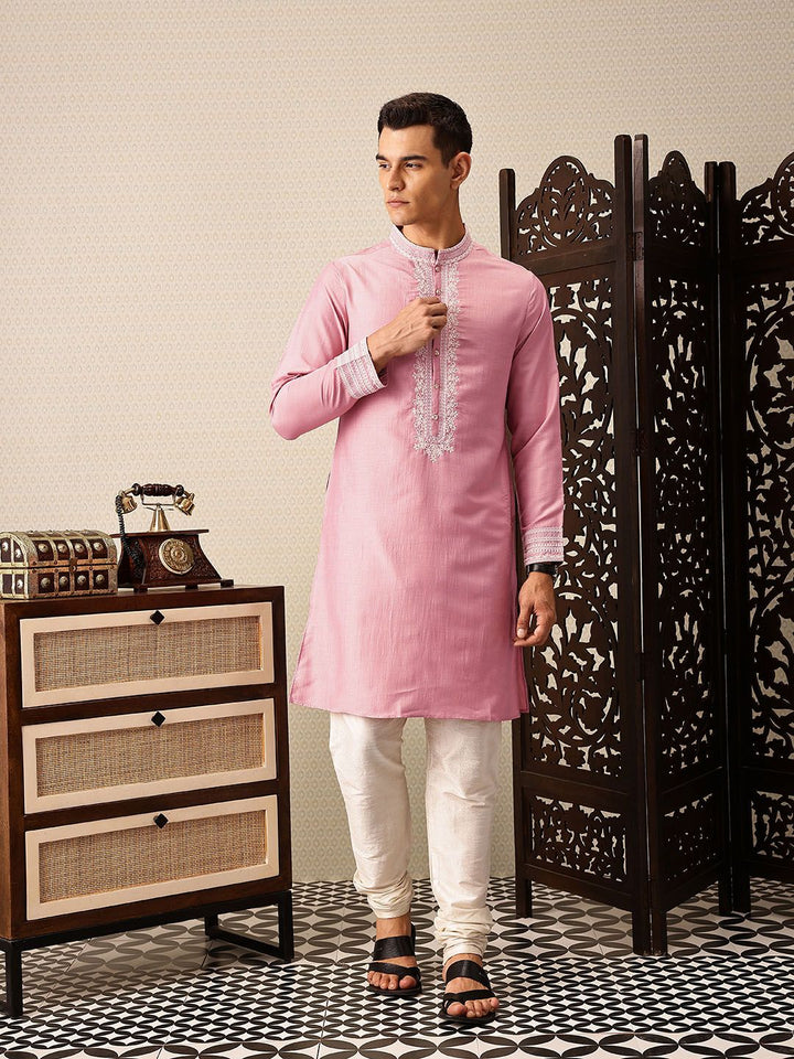 House of Pataudi Floral Yoke Design Sequinned Floral Jashn Kurta