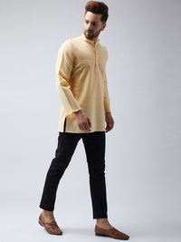 SOJANYA Kurta Pendek Rekaan Tenunan Kuning Lelaki