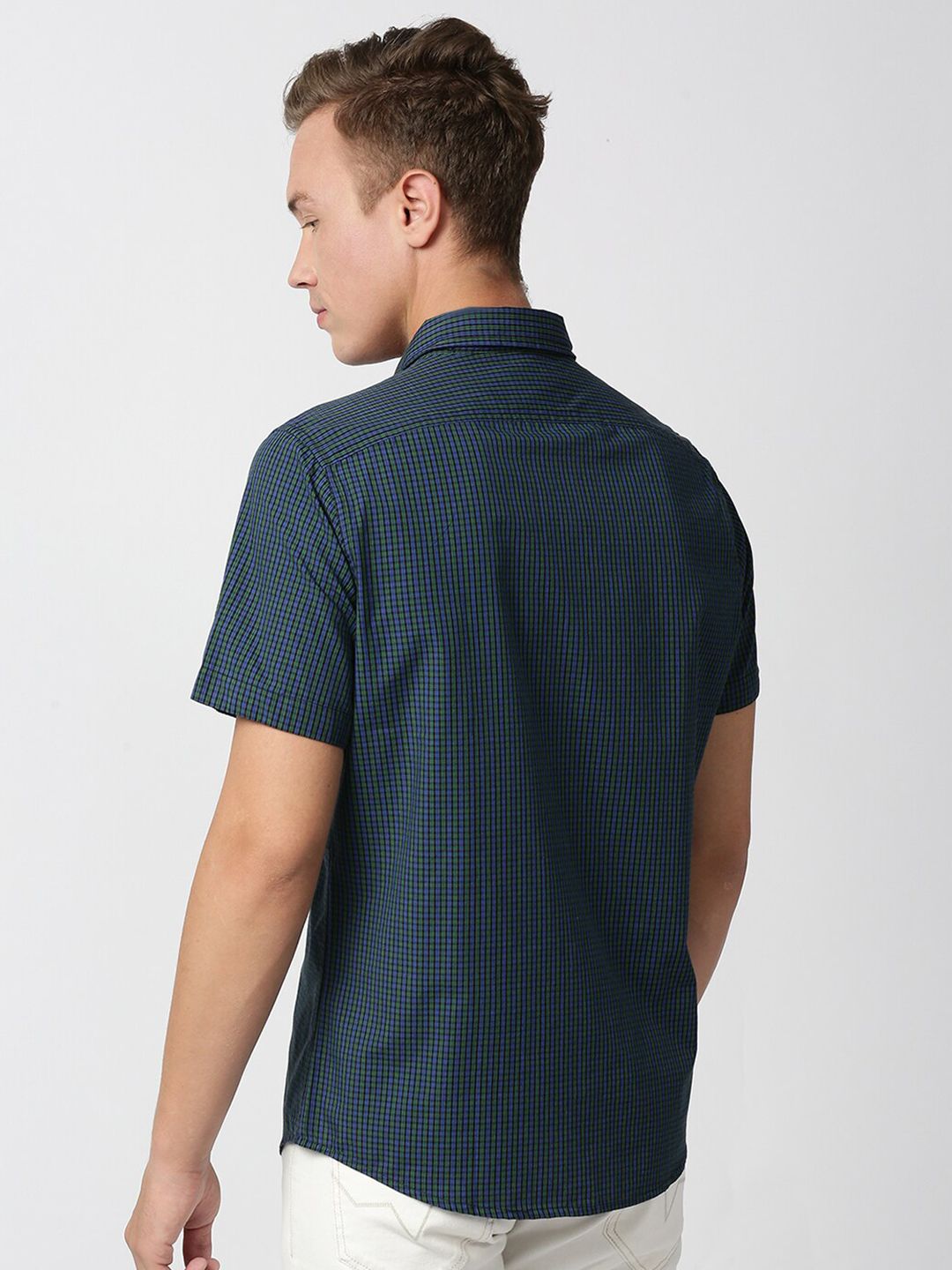 Thomas Scott Men Classic Slim Fit Checked Casual Cotton Shirt