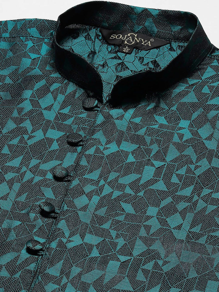 SOJANYA Men Teal Green & Black Jacquard Kurta