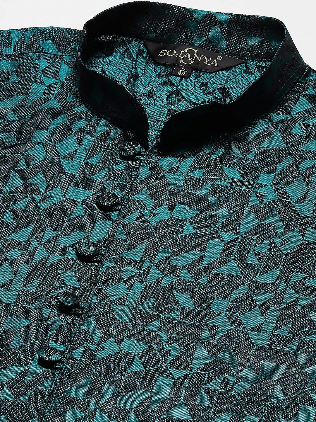 SOJANYA Men Teal Green & Black Jacquard Kurta