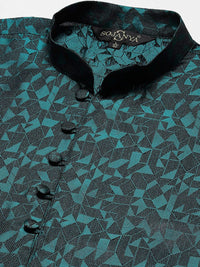 SOJANYA Men Teal Green & Black Jacquard Kurta