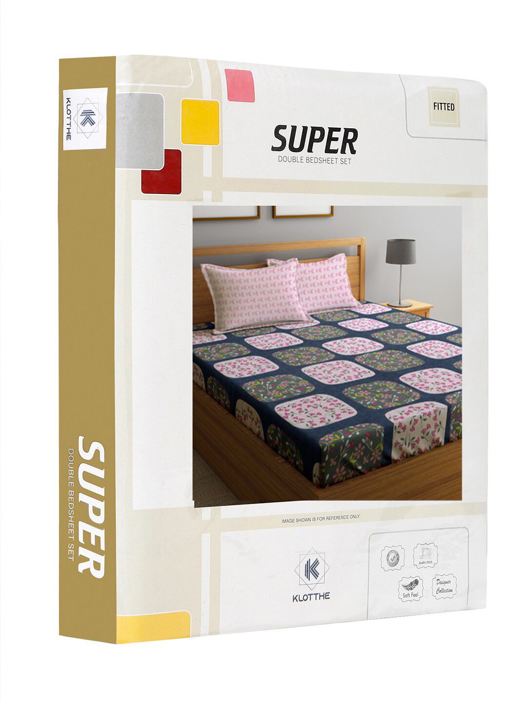 KLOTTHE Blue & Pink Floral Printed 300TC Fitted Double King Bedsheet With 2 Pillow Covers