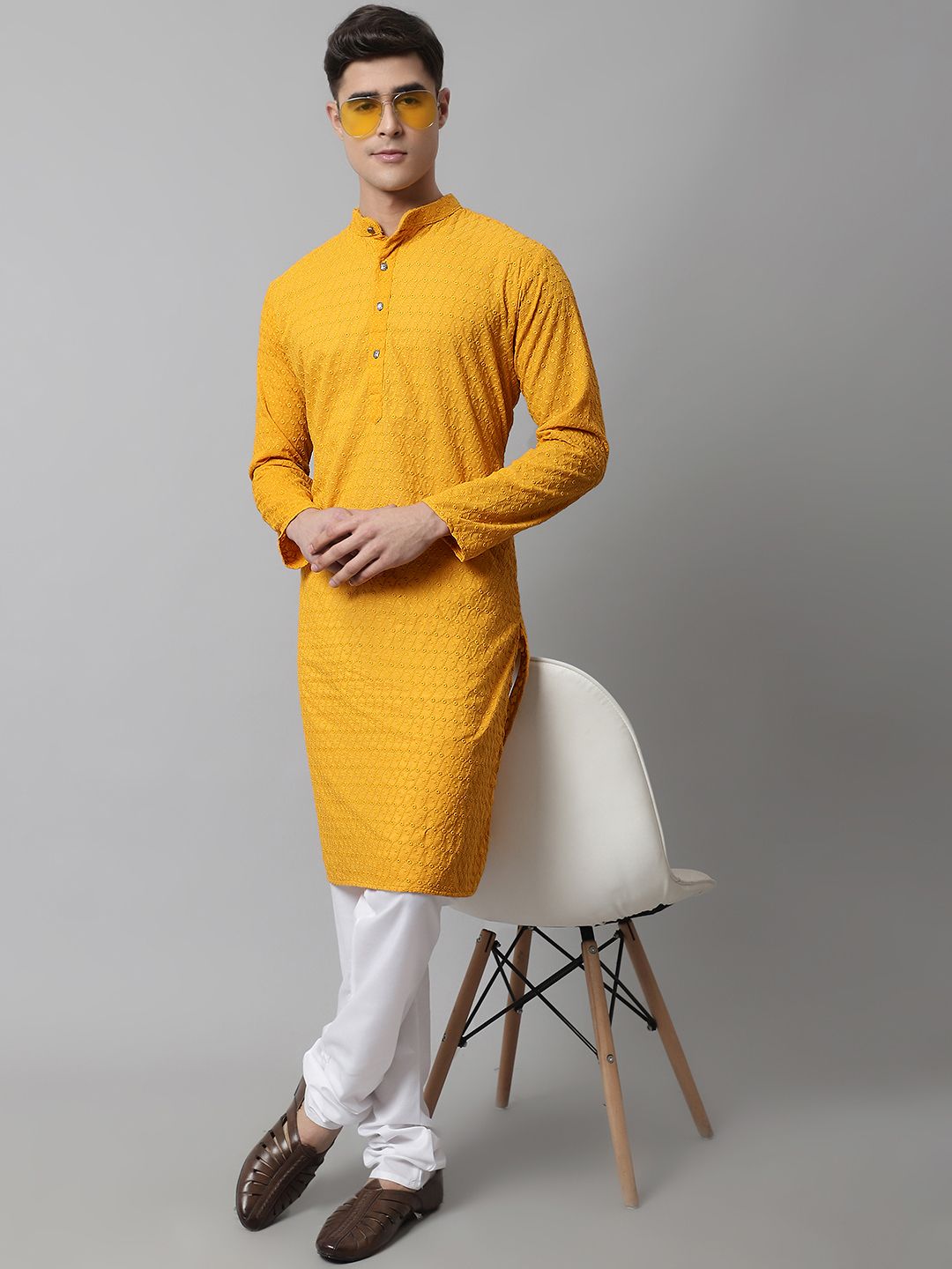 Jompers Men Mustard Yellow Regular Pure Cotton Kurta with Pyjamas