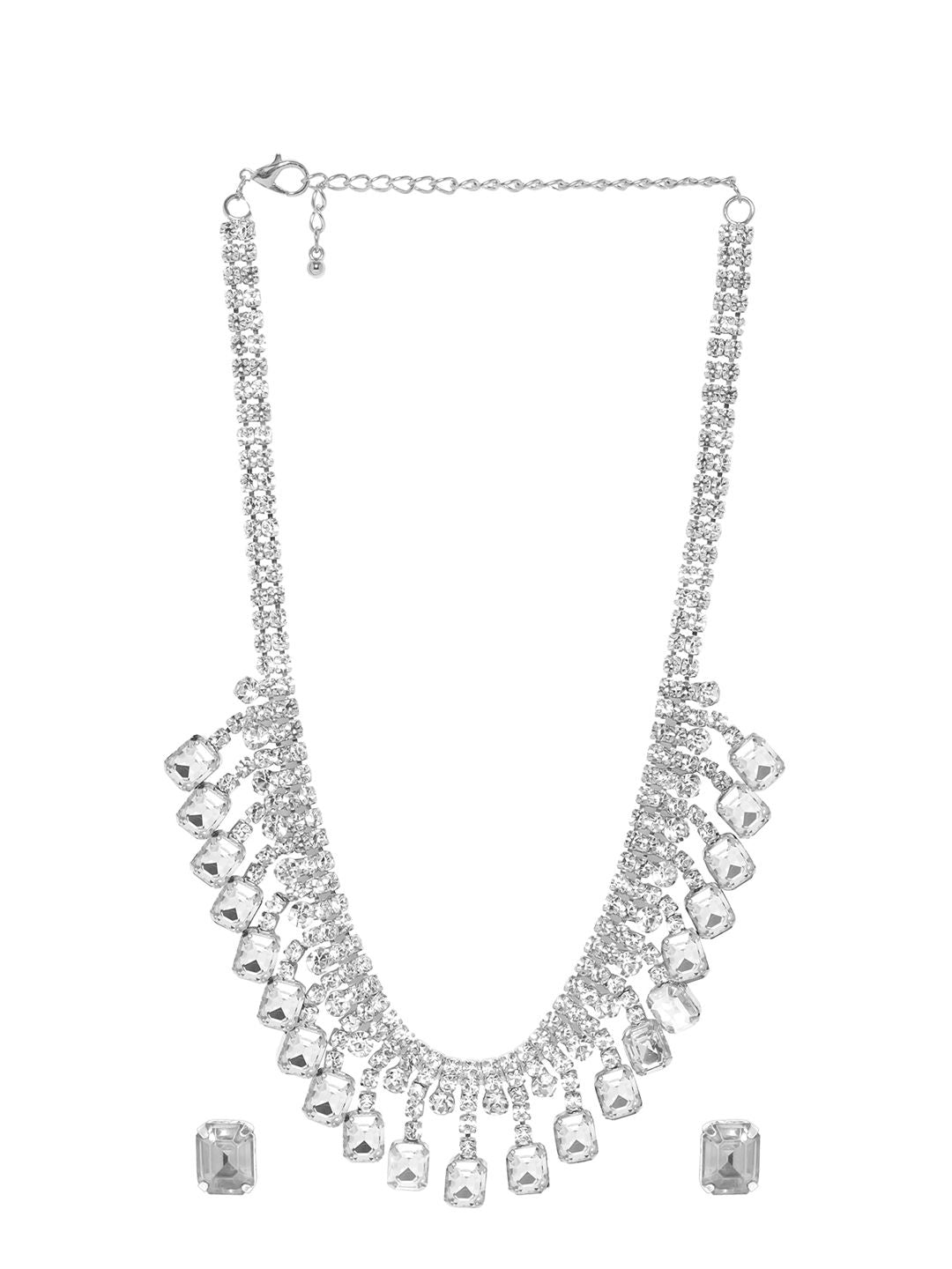 Rubans Women Rhodium Plated Crystal White AD & Cubic Zirconia Studded Jewellery Set