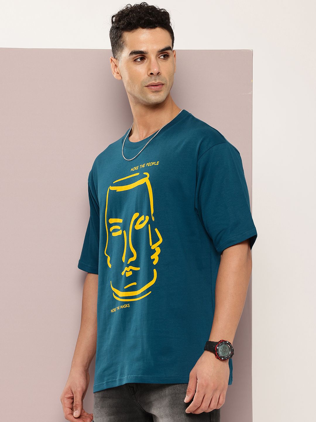 DILLINGER Men Printed Drop-Shoulder Sleeves Oversized Pure Cotton T-shirt
