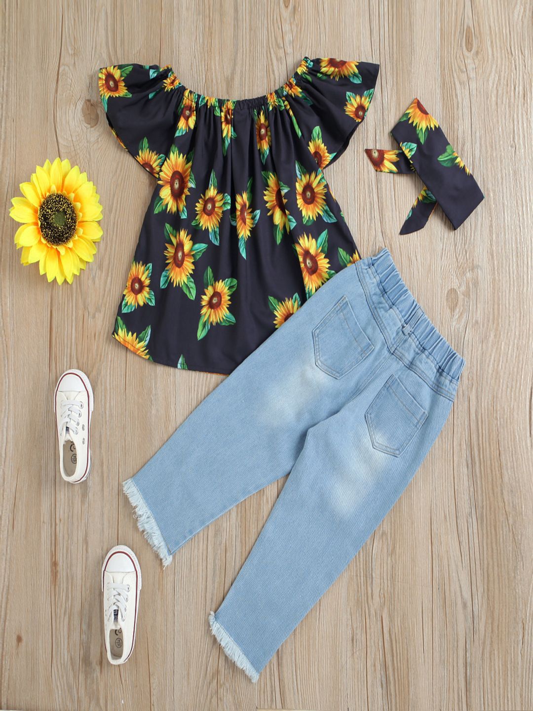 YK Girls Sun Flower Printed Top With Trousers