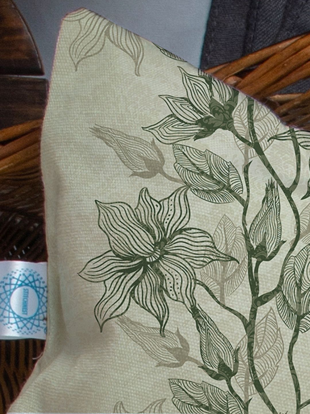 STITCHNEST Set Of 2 Cream-Coloured & Green Floral Square Cushion Covers