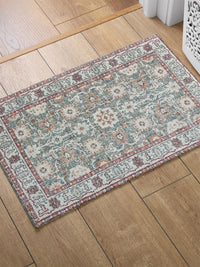 URBAN SPACE Green & White Ethnic Motifs Printed Vintage Anti-Skid Carpet