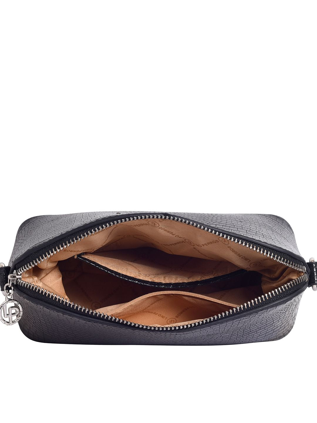 Lino Perros Women Black Croc-Textured Structured Sling Bag