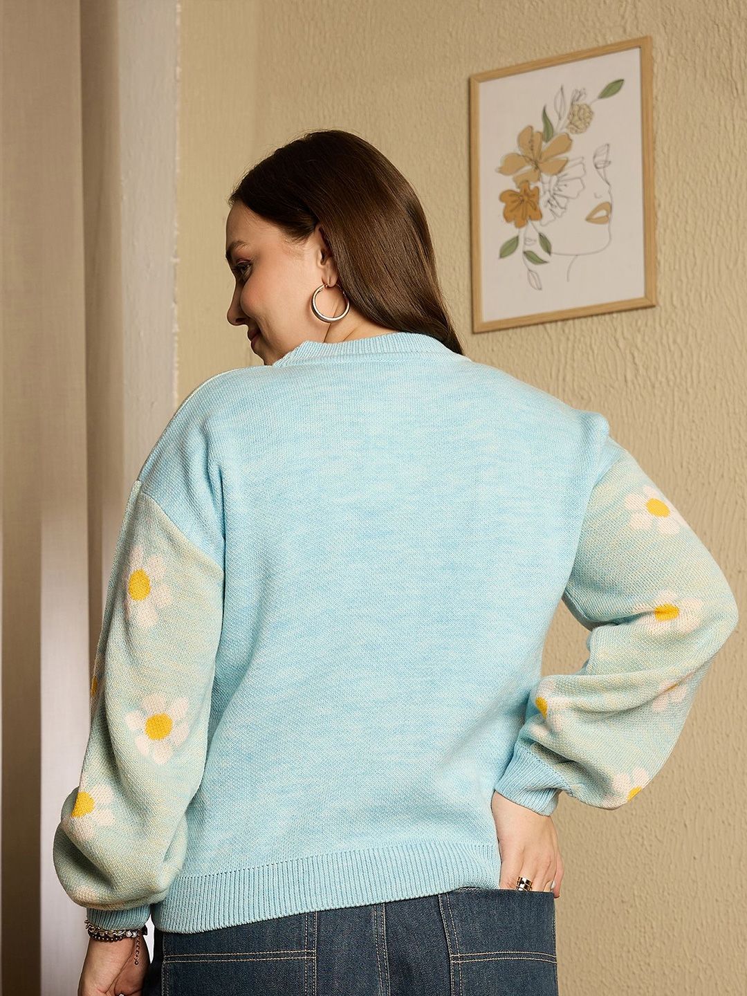 Berrylush Curve Women Floral Printed Ribbed Pullover