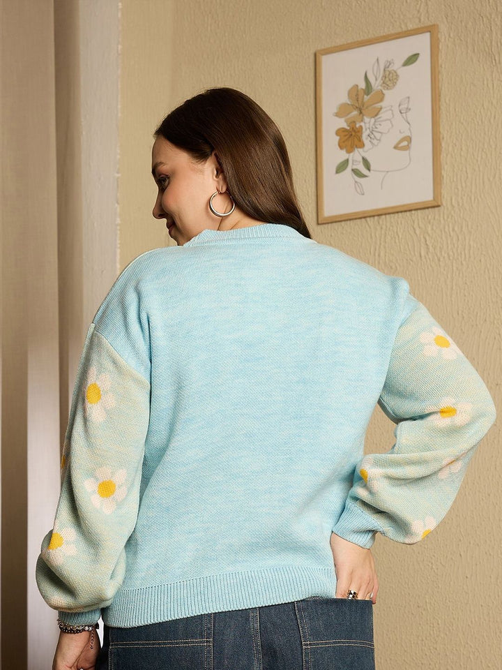 Berrylush Curve Women Floral Printed Ribbed Pullover