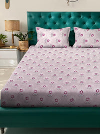 KLOTTHE Pink Floral Pure Cotton 400 TC King Fine Bedsheet dengan 2 Sarung Bantal-98 x 89 inci