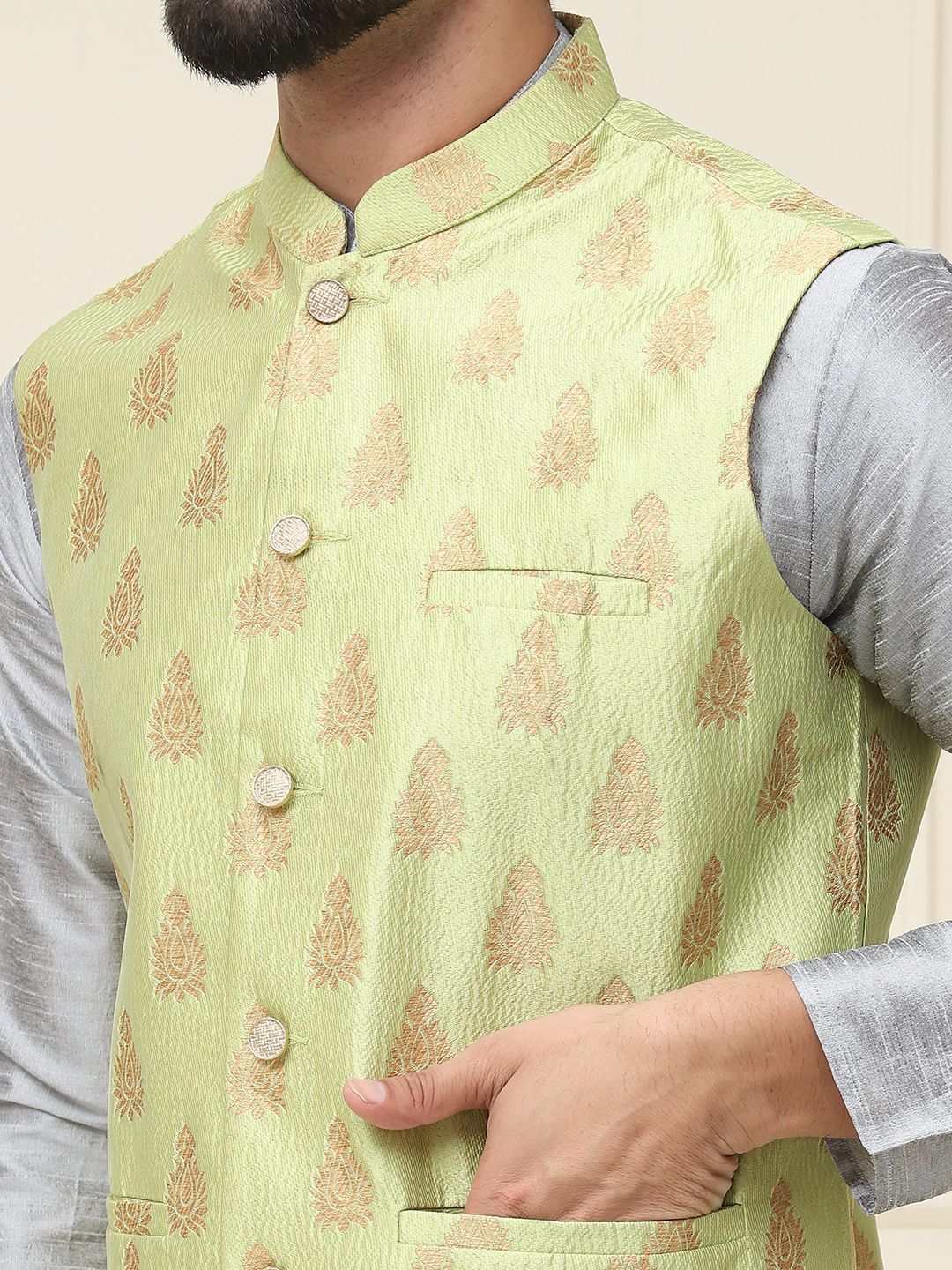 SOJANYA Mandarin Collar Kurta with Churidar With Nehru jacket