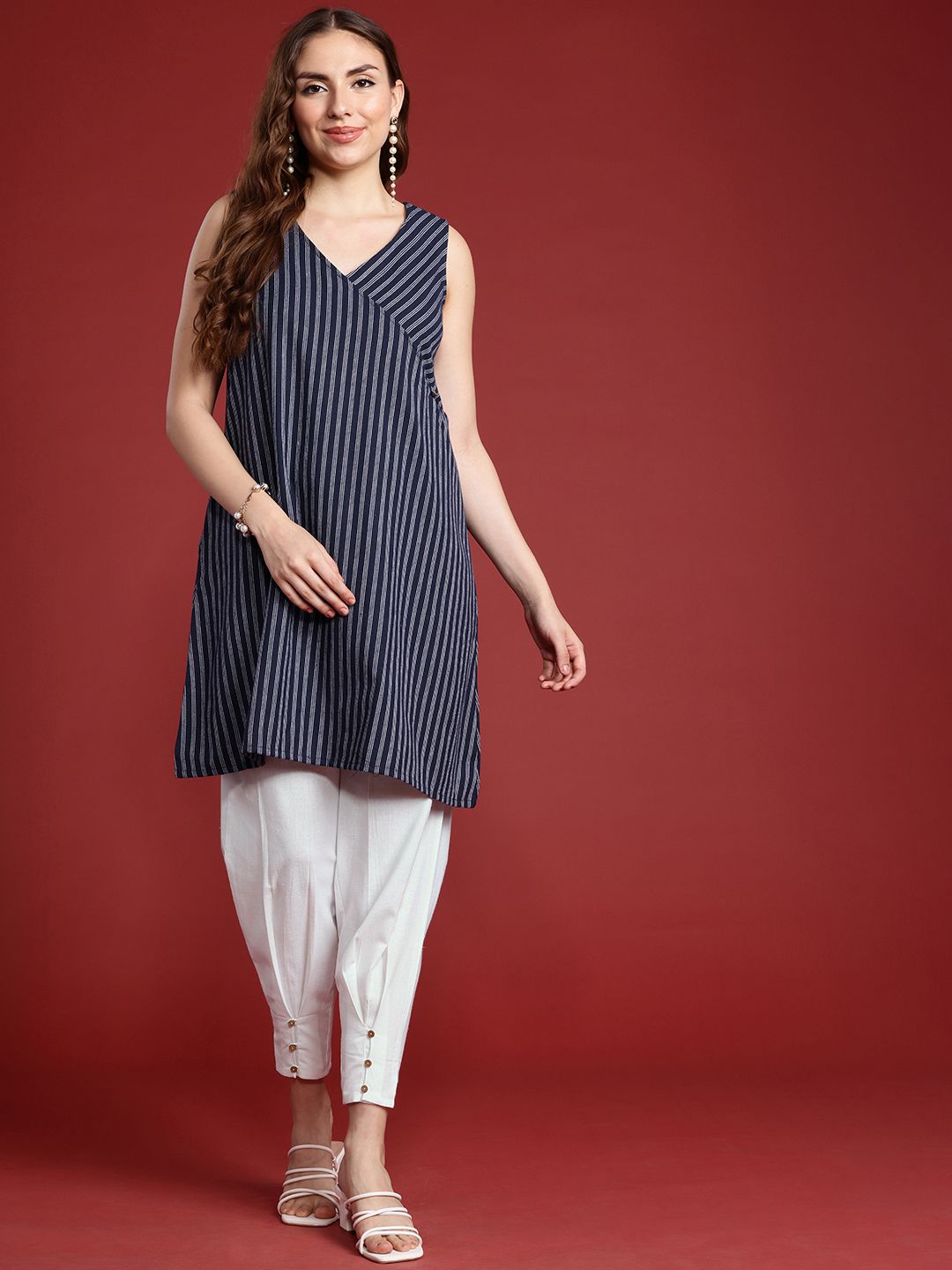 Anouk Woven Design Angrakha Kurti With Trousers