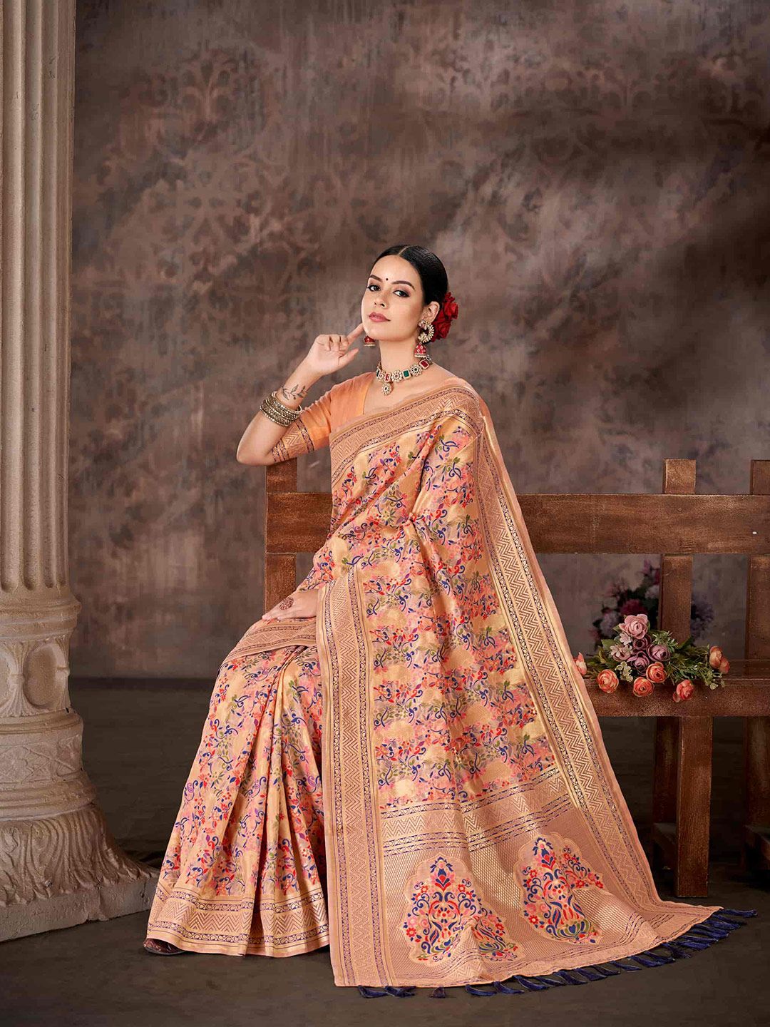 Silk Land Floral Woven Design Zari Saree