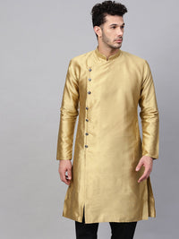 SOJANYA Kurta Lurus Tenunan Berwarna Emas Lelaki