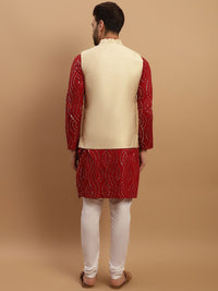SOJANYA Embroidered Sequinned Pure Cotton Kurta with Churidar & Embroidered Nehru Jacket