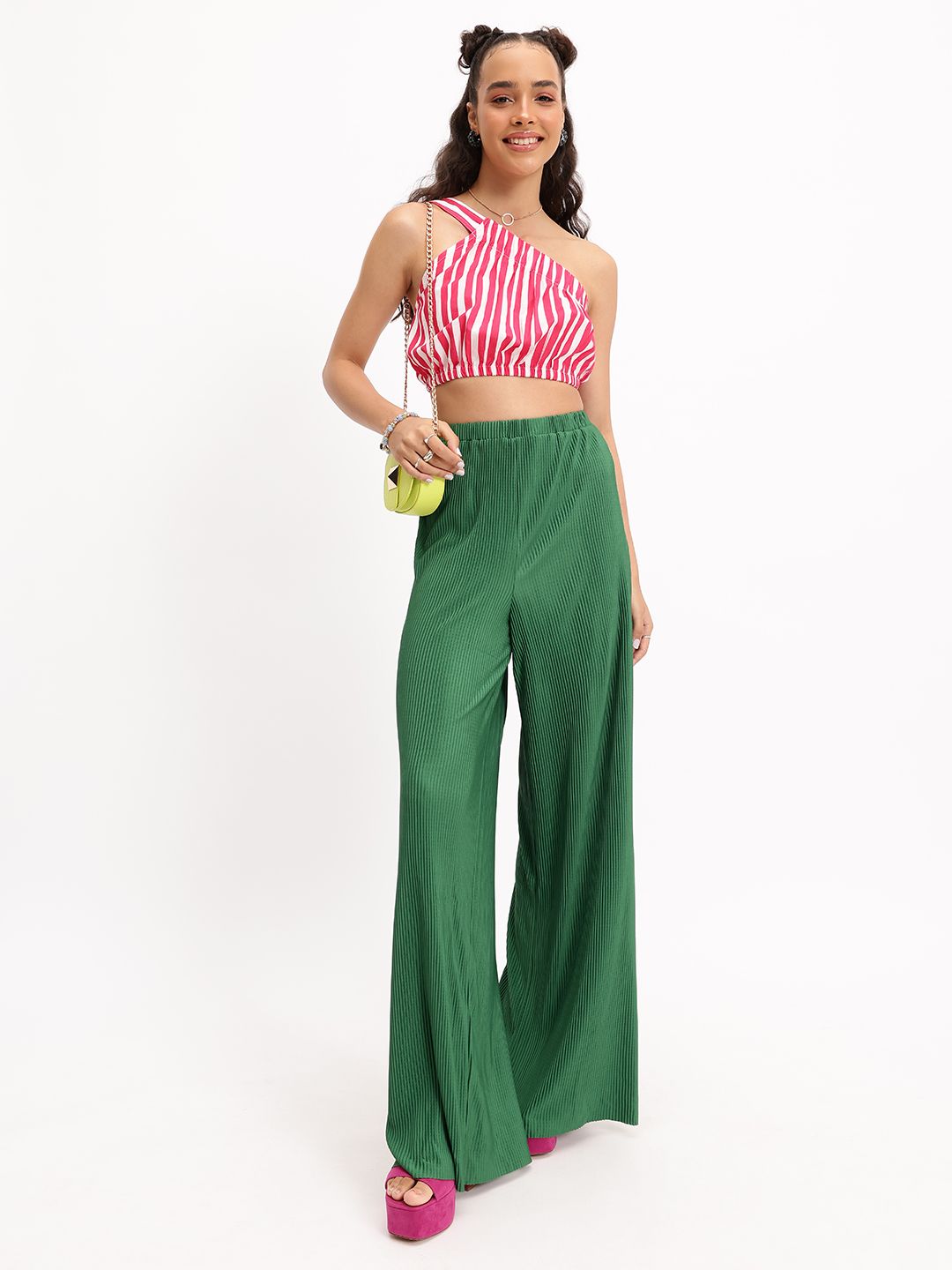 DressBerry Candy Stripes One-Shoulder Crop Top