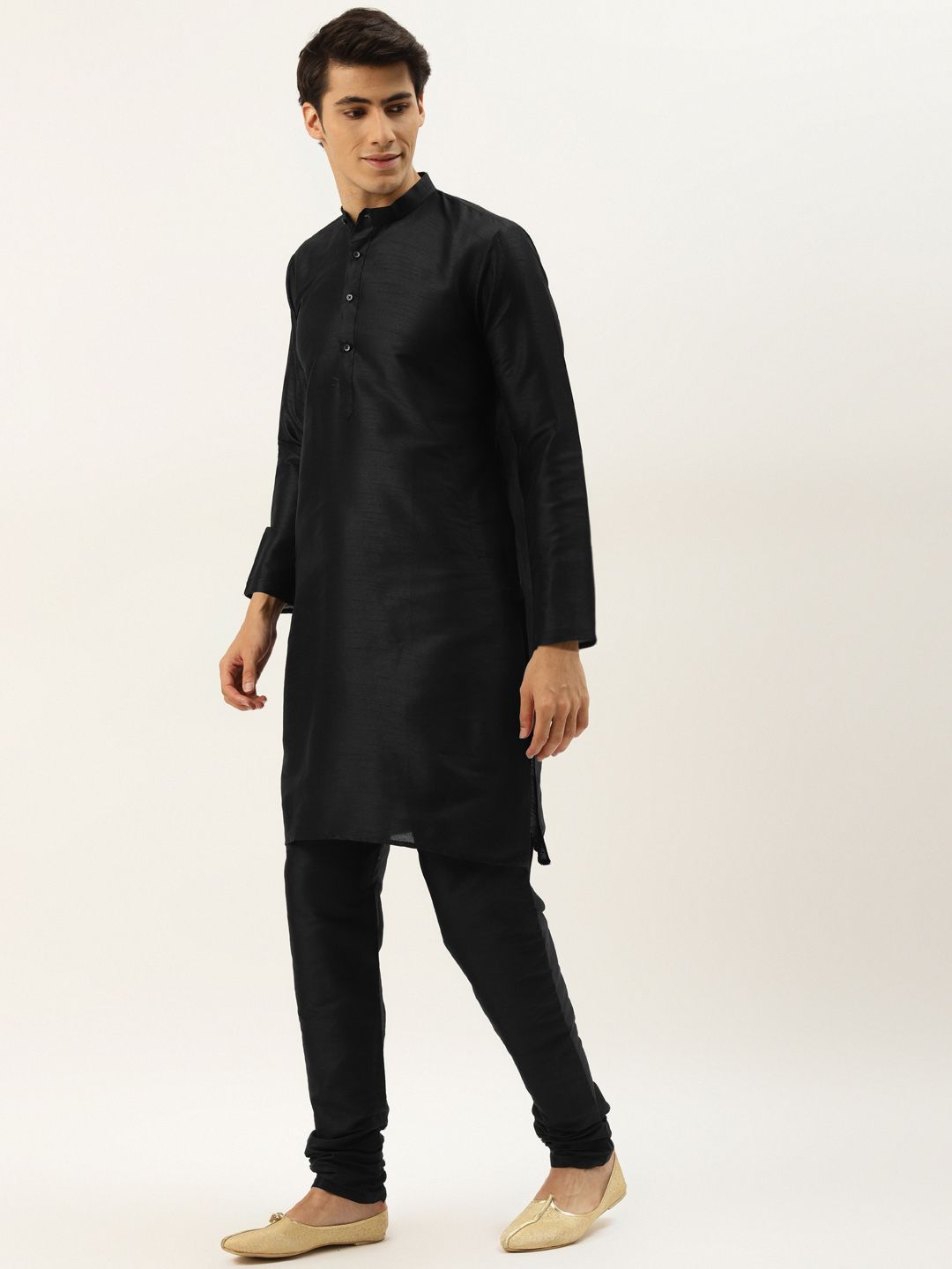 SOJANYA Men Beige & Black Ethnic Motifs Print Kurta & Churidar with Nehru Jacket