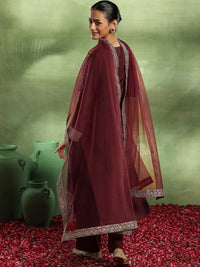 Libas Floral Embroidered Sequinned Straight Kurta with Trouser & Dupatta