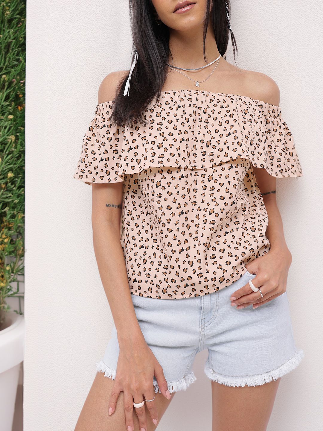 DressBerry Versatile Wild Off-Shoulder Printed Bardot Top