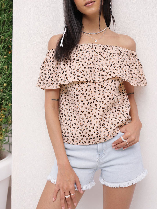 DressBerry Versatile Wild Off-Shoulder Printed Bardot Top