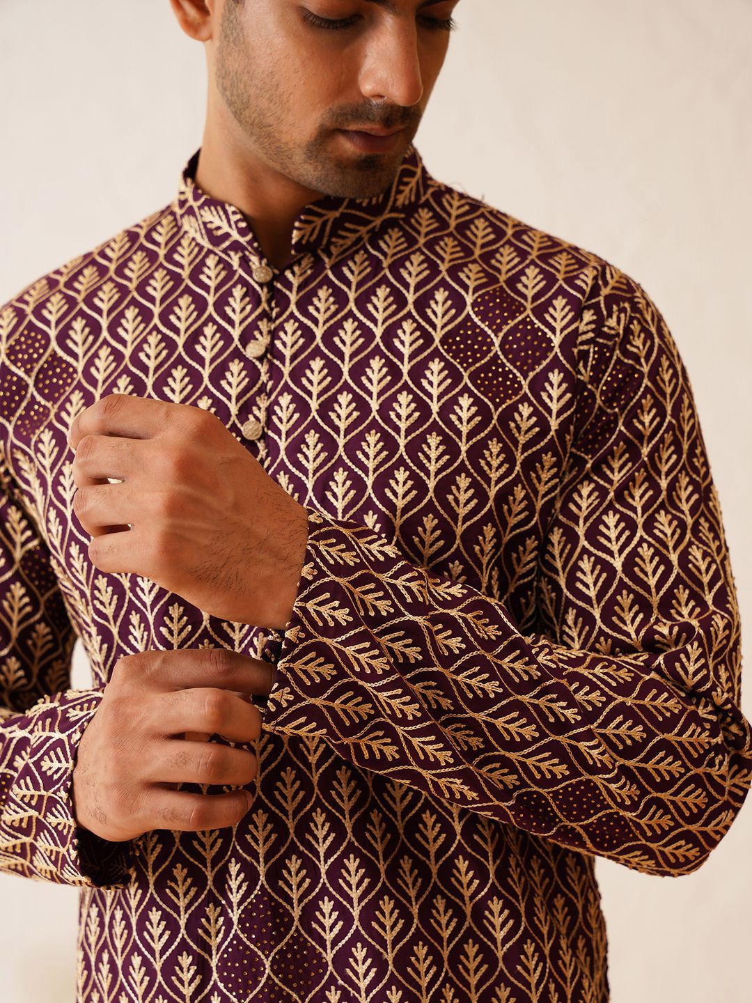 SOJANYA Mandarin Collar Ethnic Printed Pure Cotton Straight Kurta with Churidar