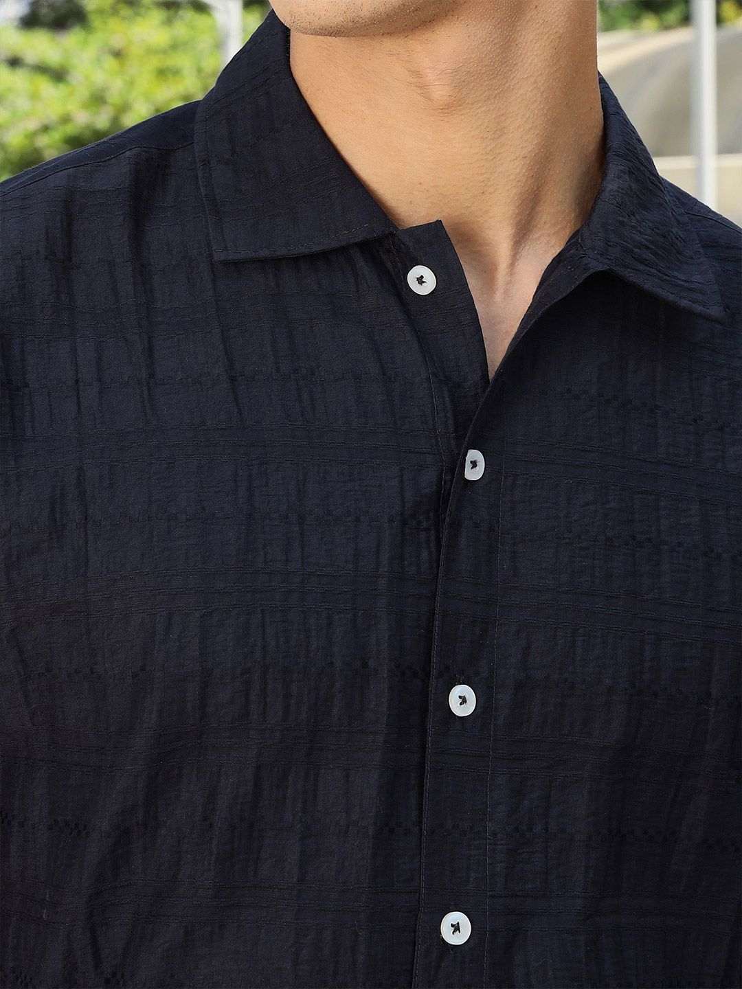 Thomas Scott Men Smart Slim Fit Horizontal Stripes Opaque Casual Shirt