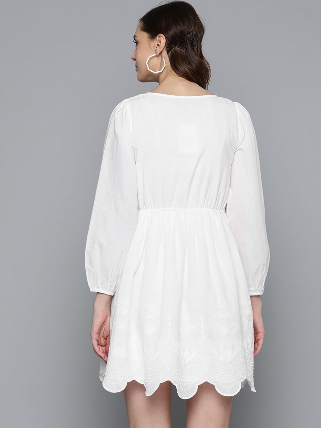 SASSAFRAS White Pure Cotton Solid A-Line Dress