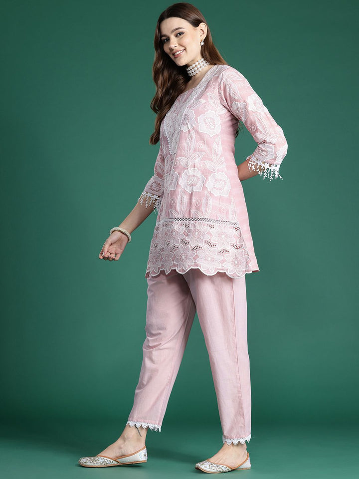 Indo Era Floral Embroidered Pure Cotton Co-Ords