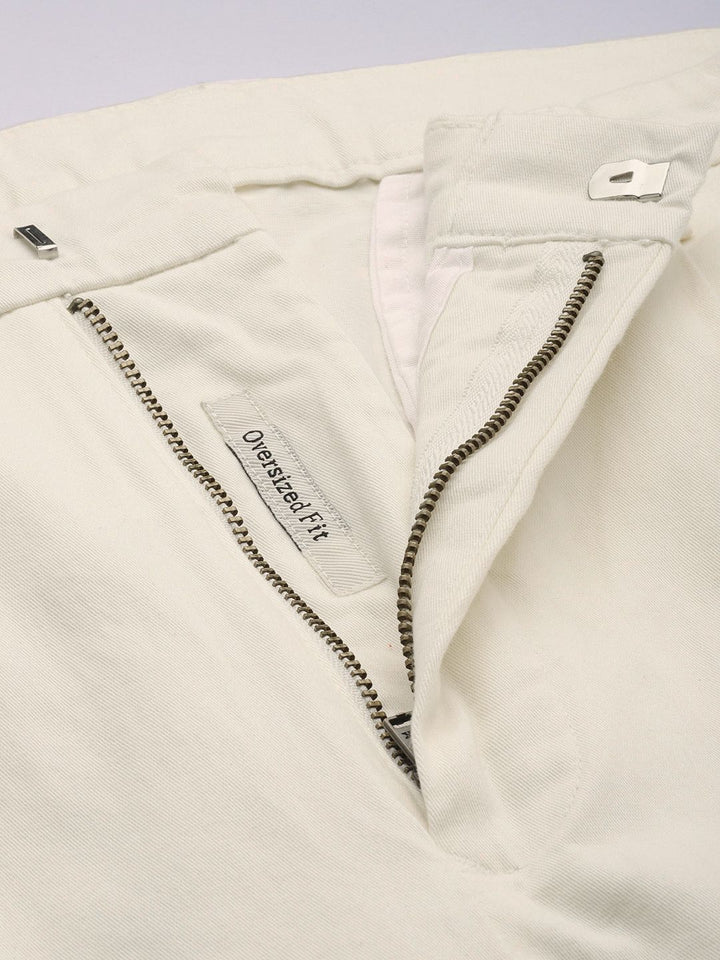 Mr Bowerbird Men Cream-Coloured Oversized Fit Mid-Rise Elephant Ankle Pleated Trousers