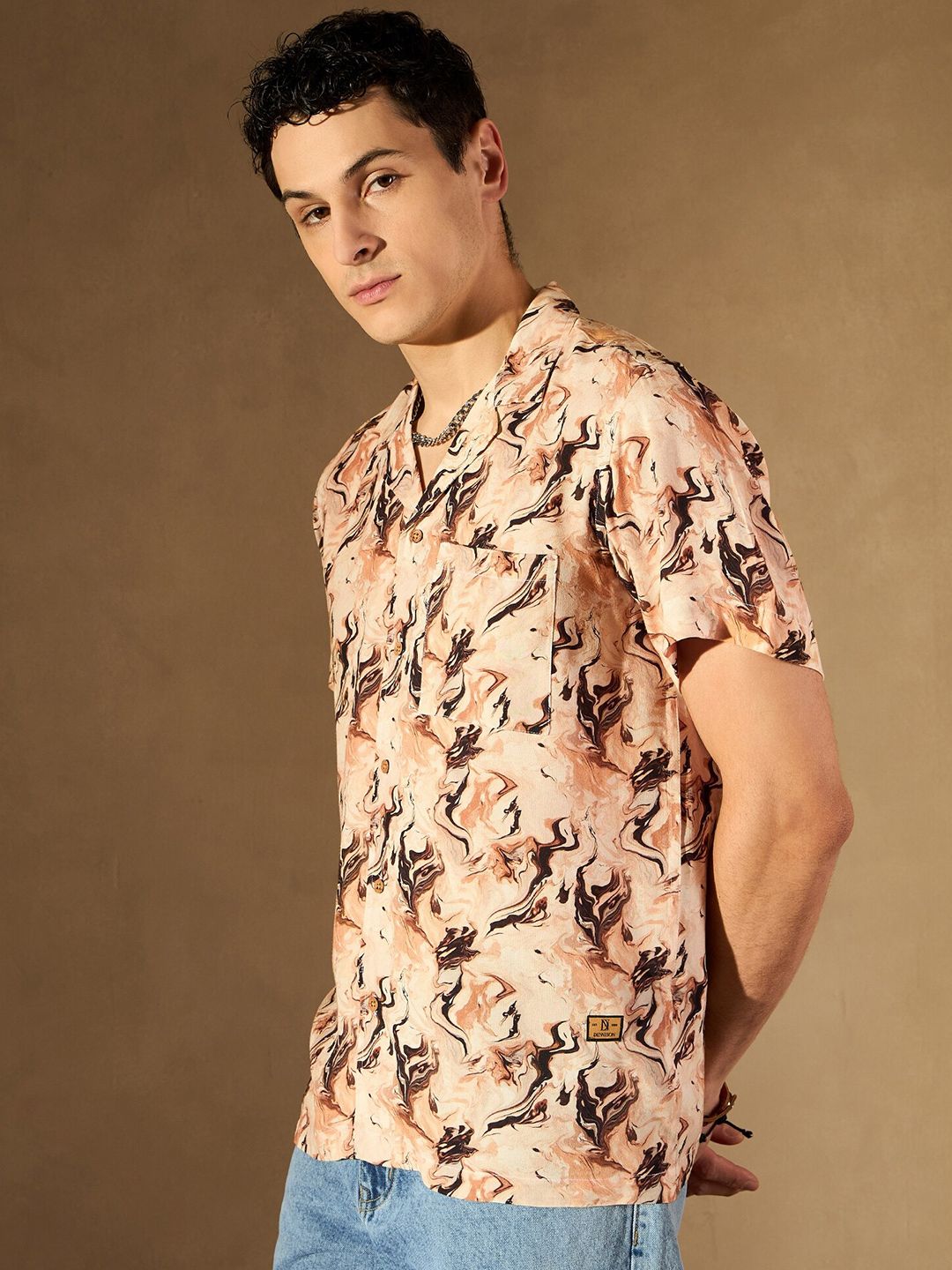 DENNISON Abstract Printed Cuban Collar Smart Oversized Casual Shirt
