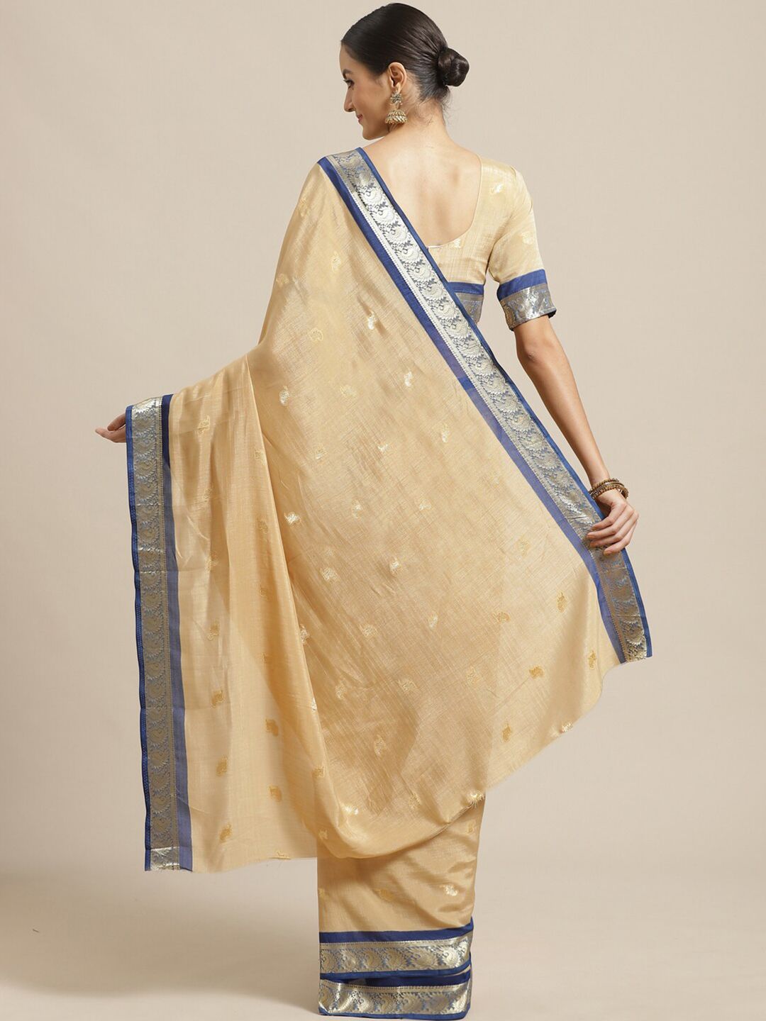 Saree mall Beige & Gold-Toned Woven Design Sarees