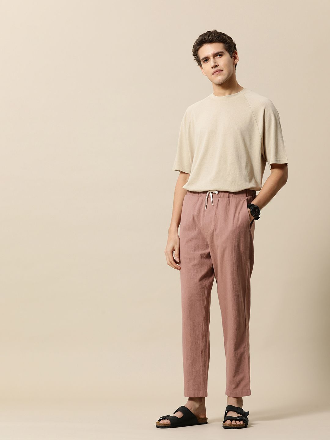 Mr Bowerbird Men Solid Mid-Rise Pure Cotton Regular Trousers