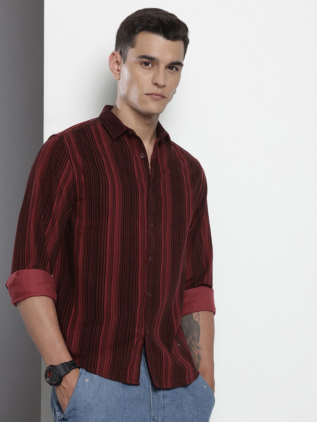 The Indian Garage Co Striped Pure Cotton Casual Shirt