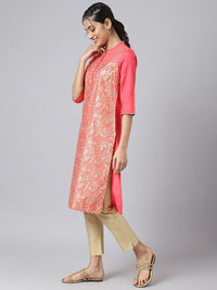 AURELIA Women Peach-Coloured Floral Printed Kurta