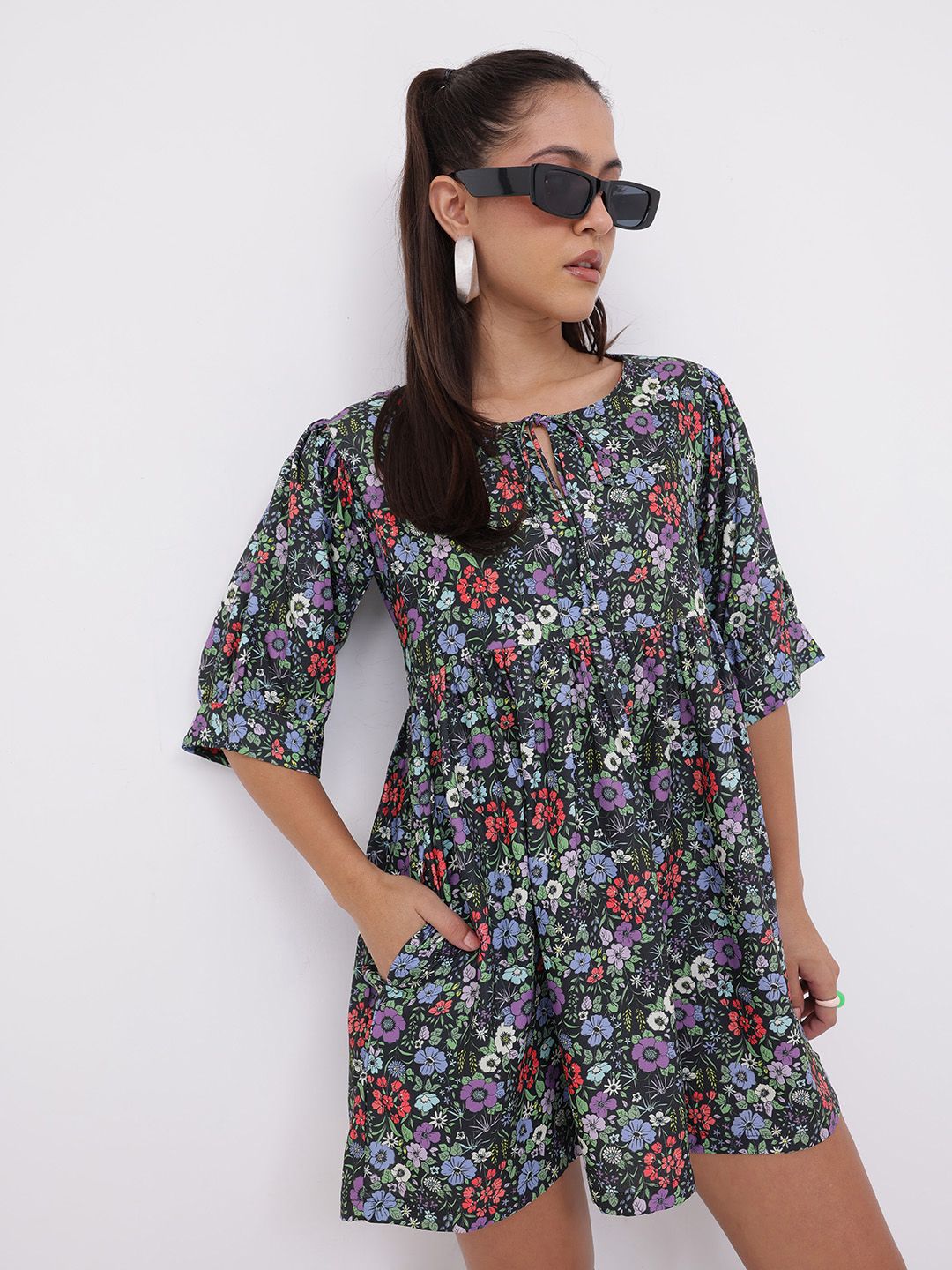 DressBerry DressBerry Live Simply Floral Printed Gathered A-Line Mini Dress
