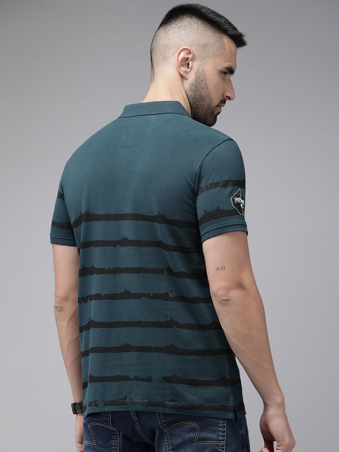 SPYKAR Pure Cotton Striped Polo Collar Slim Fit T-shirt