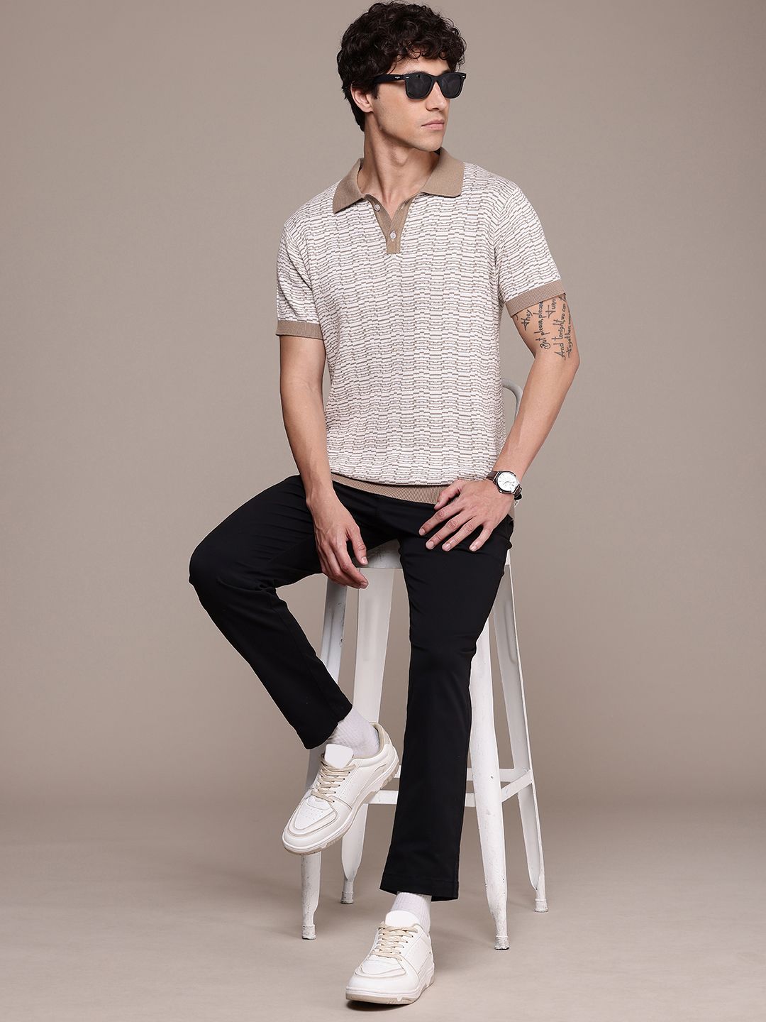 French Connection Knitted Polo Collar Bio Finish T-shirt