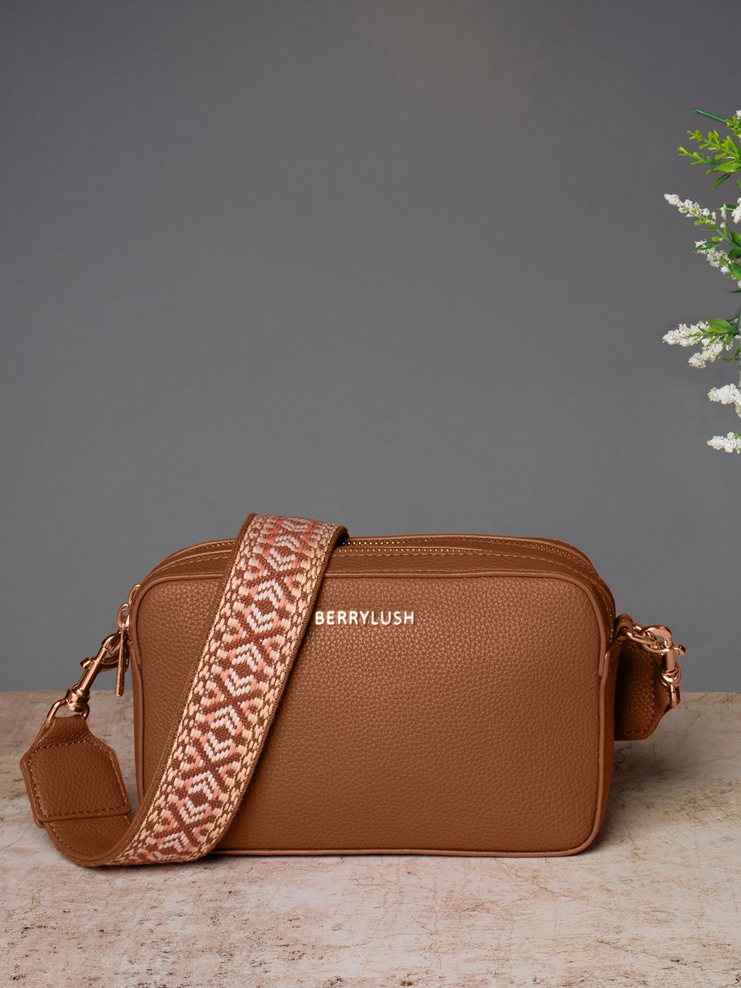 Berrylush Structured Sling Bag with Cut Work