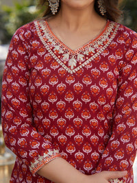 KALINI Women Floral Printed Regular Thread Work Kurta with Trousers & With Dupatta