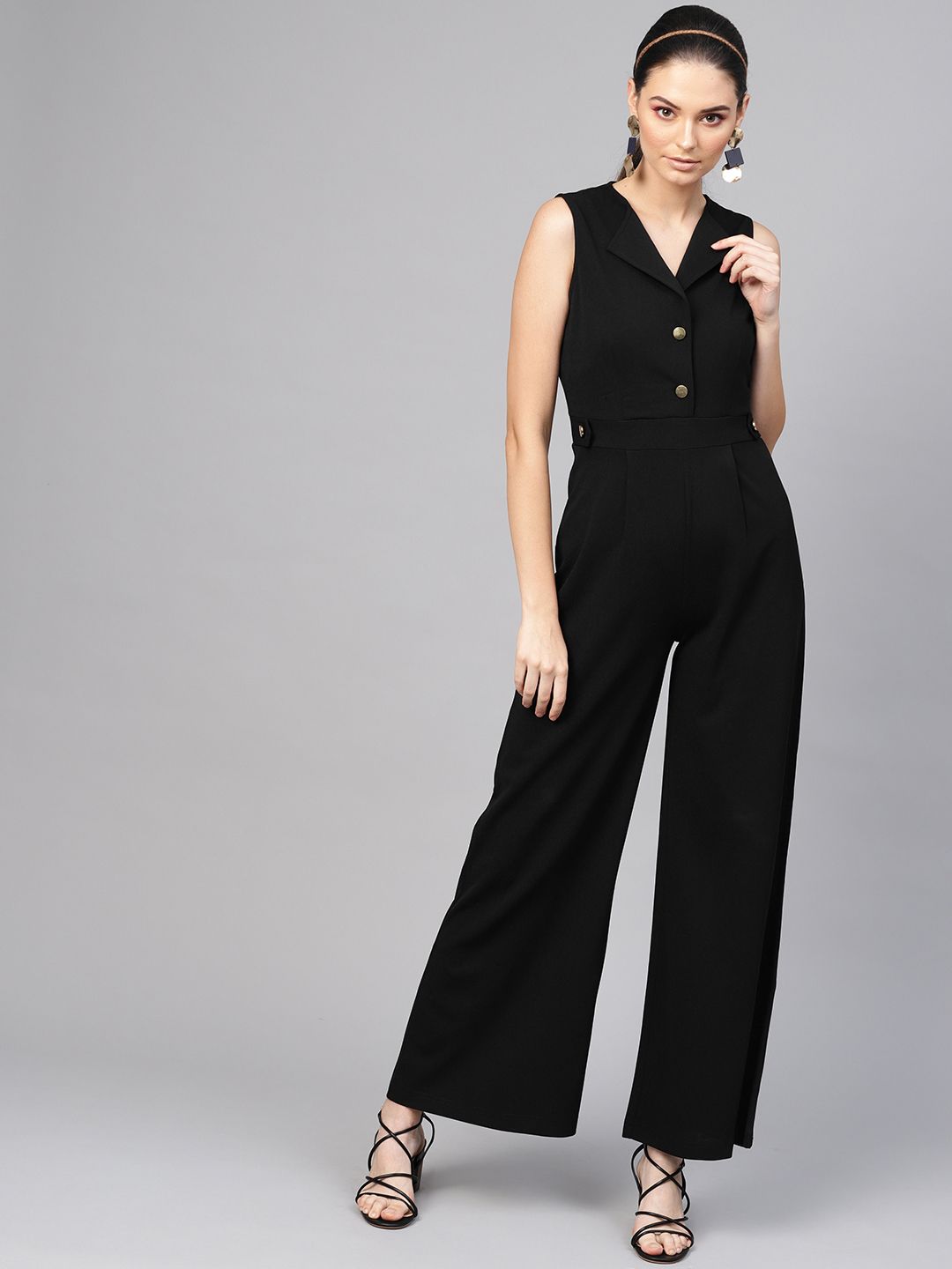 SASSAFRAS Women Black Solid Basic Jumpsuit