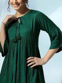 Libas Women Woven Design Tie-Up Neck A-Line Kurti