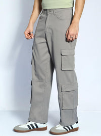 Urbano Fashion Men Grey Loose Baggy Fit Cargo Chino Pant with 8 Pockets Stretchable