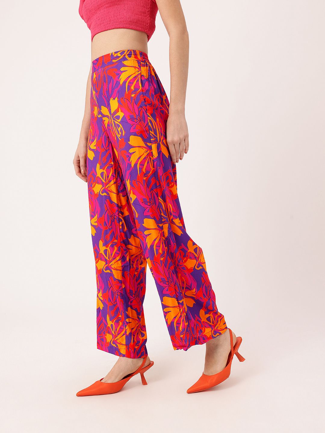 DressBerry Women Wildflowers Color Riot Wide Leg Trousers