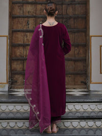Indo Era Women Ethnic Motifs Embroidered Regular Velvet Kurta with Trousers & With Dupatta