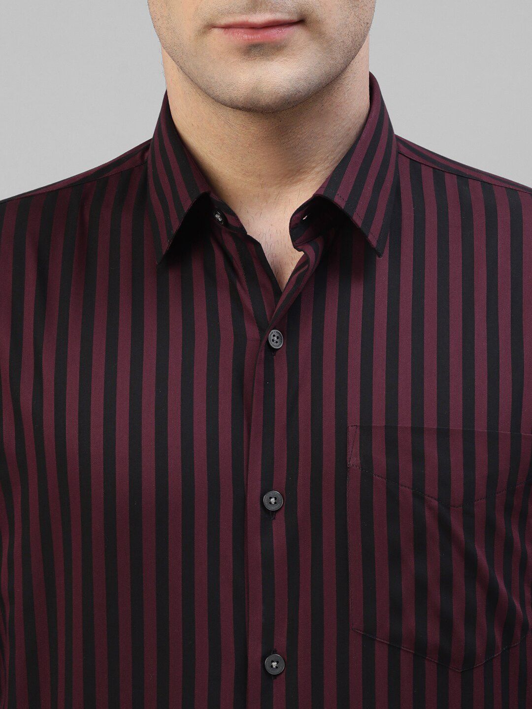 Hancock Modern Slim Fit Vertical Striped Spread Collar Pure Cotton Formal Shirt