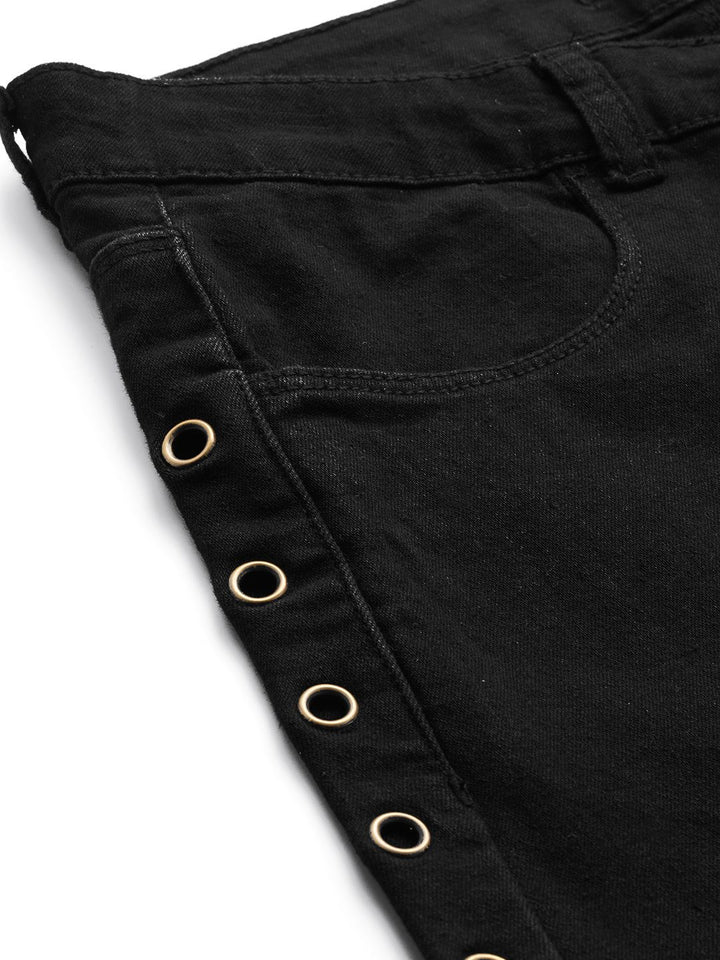 DressBerry Women Black Solid Regular Fit Denim Shorts