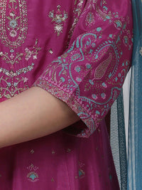 W Ethnic Motifs Printed Round Neck Maxi Ethnic Dress With Dupatta